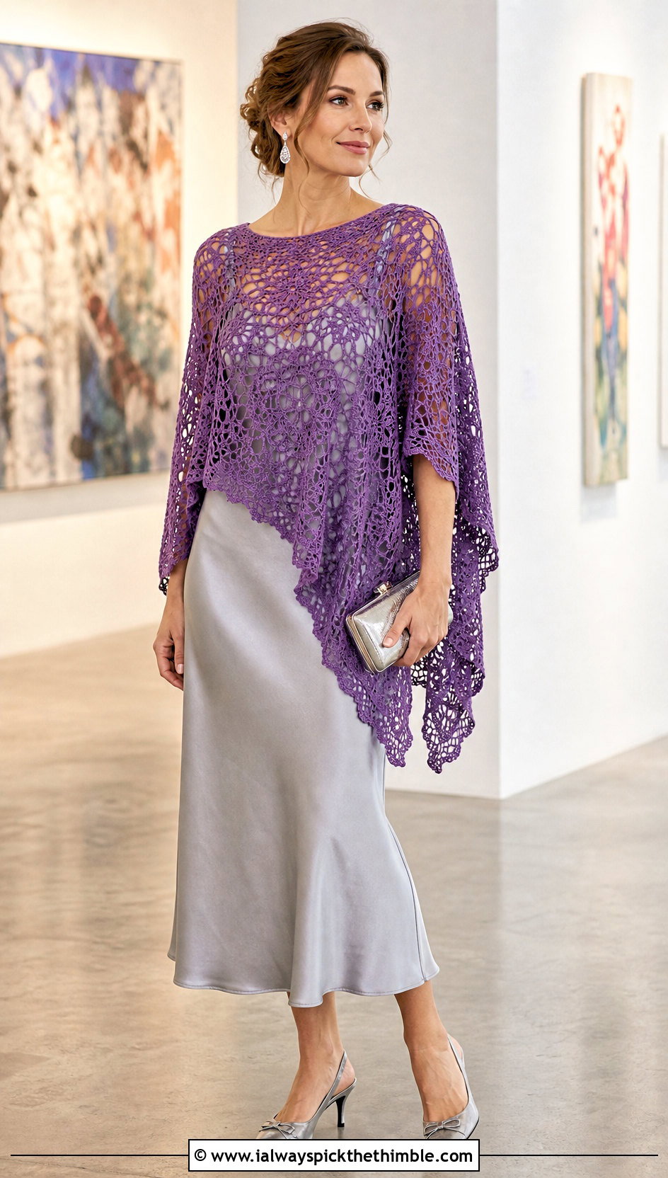 Lace Mesh Crochet Poncho With Satin Slip Dress - 20 Mesh Crochet Poncho outfit ideas