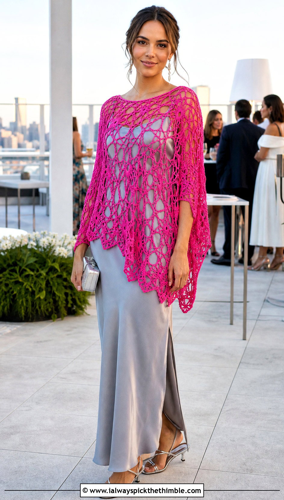 Lace Mesh Crochet Poncho With Slip Dress - 20 Simple Crochet Poncho outfit ideas