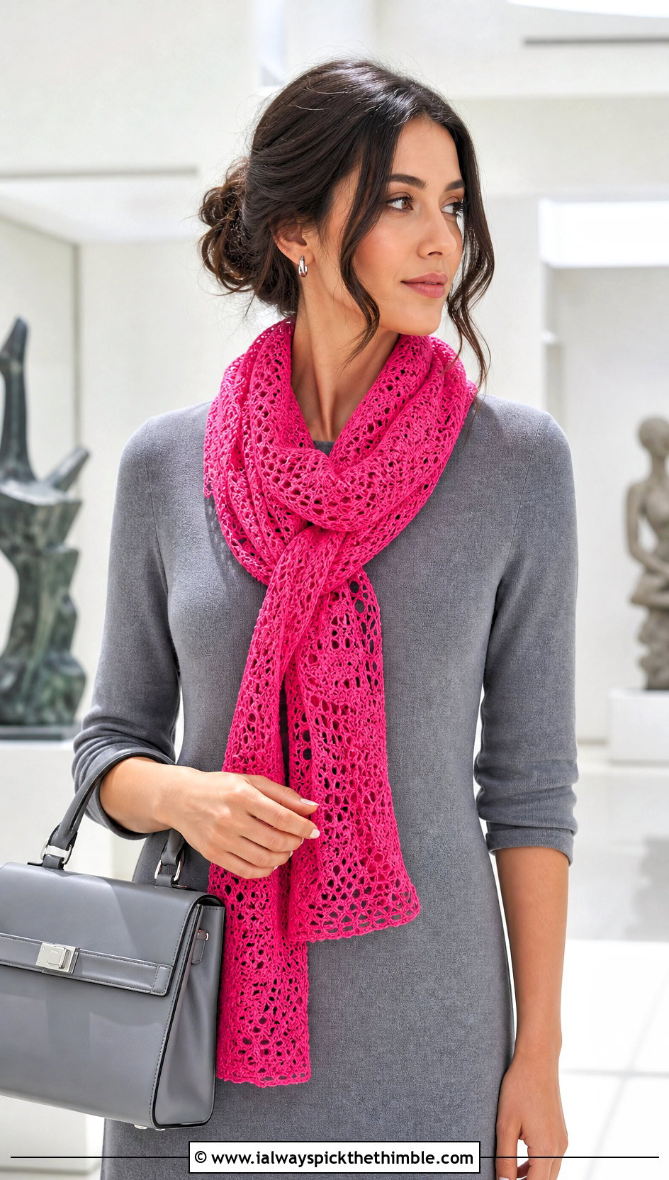 Lace Mesh Crochet Scarf With Monochrome Knit Dress - 20 Elegant Crochet Scarf outfit ideas