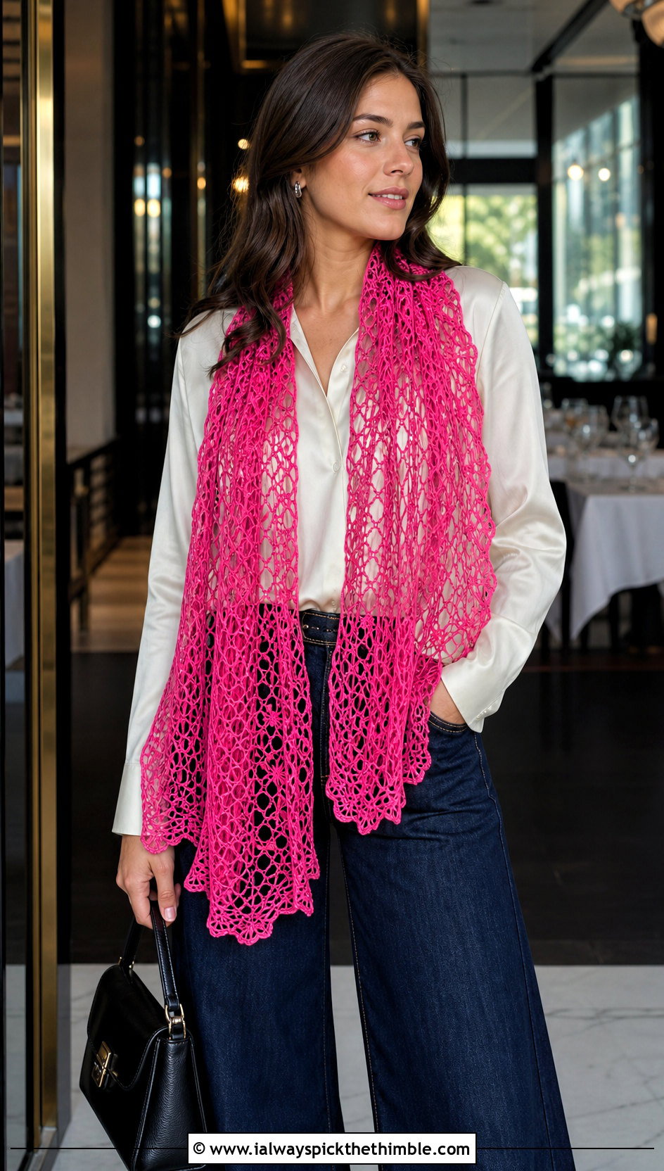 Lace Mesh Crochet Scarf With Satin Shirt - 20 crochet scarf design ideas