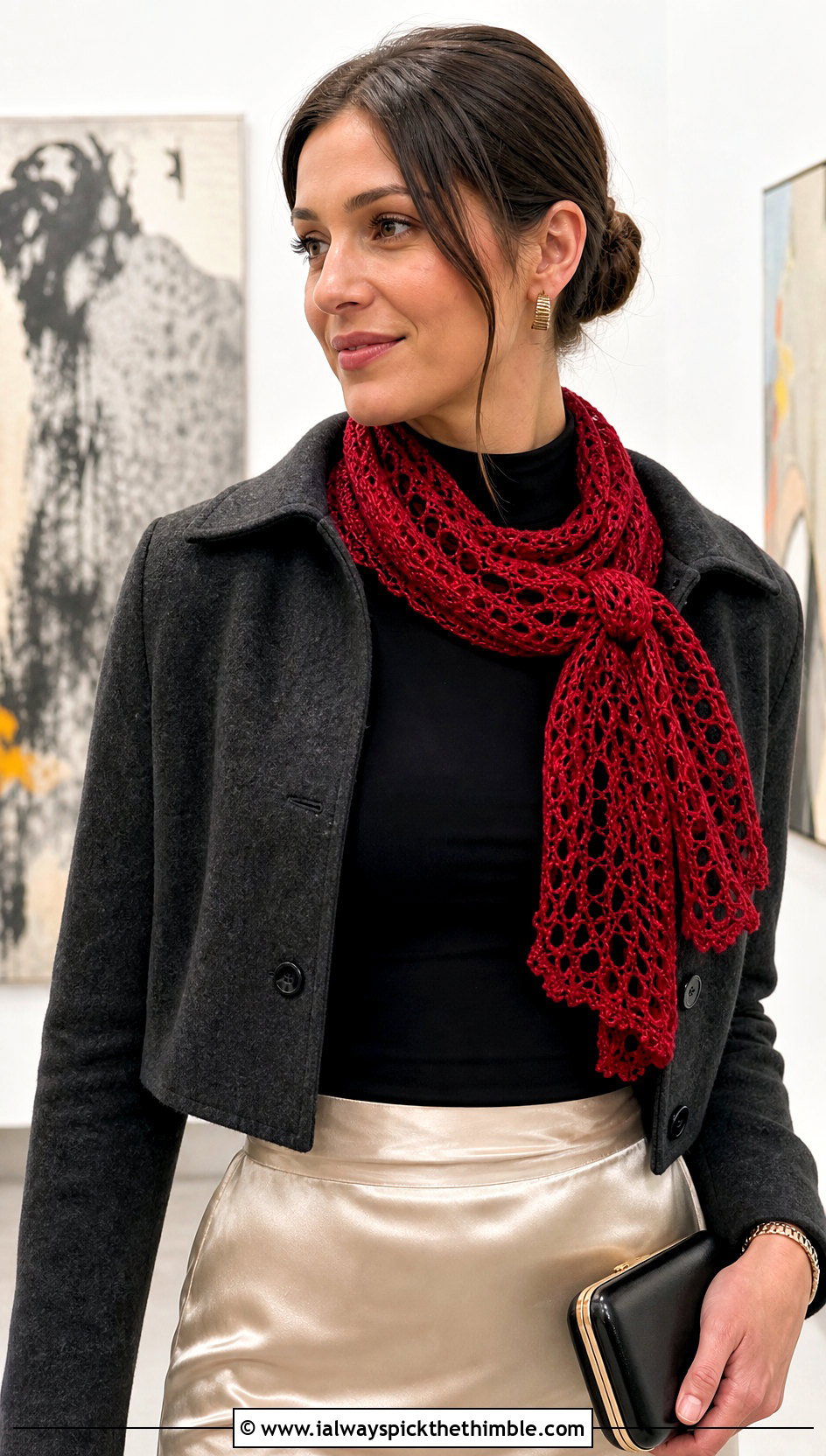 Lace Mesh Crochet Scarf With Satin Skirt - 20 autumn crochet scarf outfit ideas
