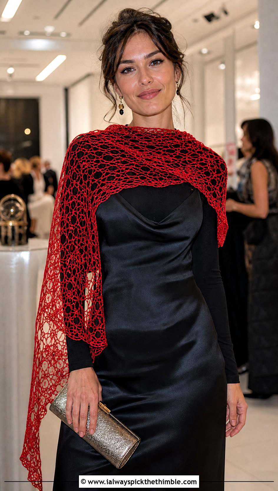 Lace Mesh Crochet Scarf With Satin Slip Dress - 20 unique crochet scarf outfit ideas