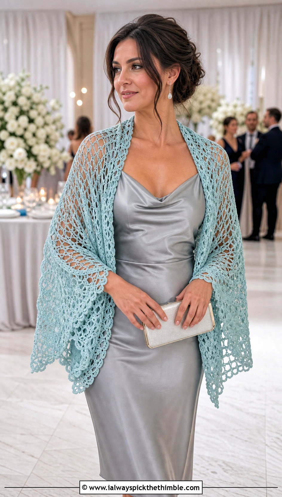 Lace Mesh Crochet Scarf With Satin Slip Dress - 25 simple crochet scarf outfit ideas