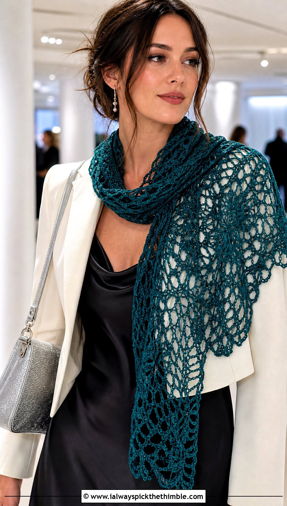 Lace Mesh Crochet Scarf With Slip Dress - 25 easy one skein crochet scarf outfit ideas