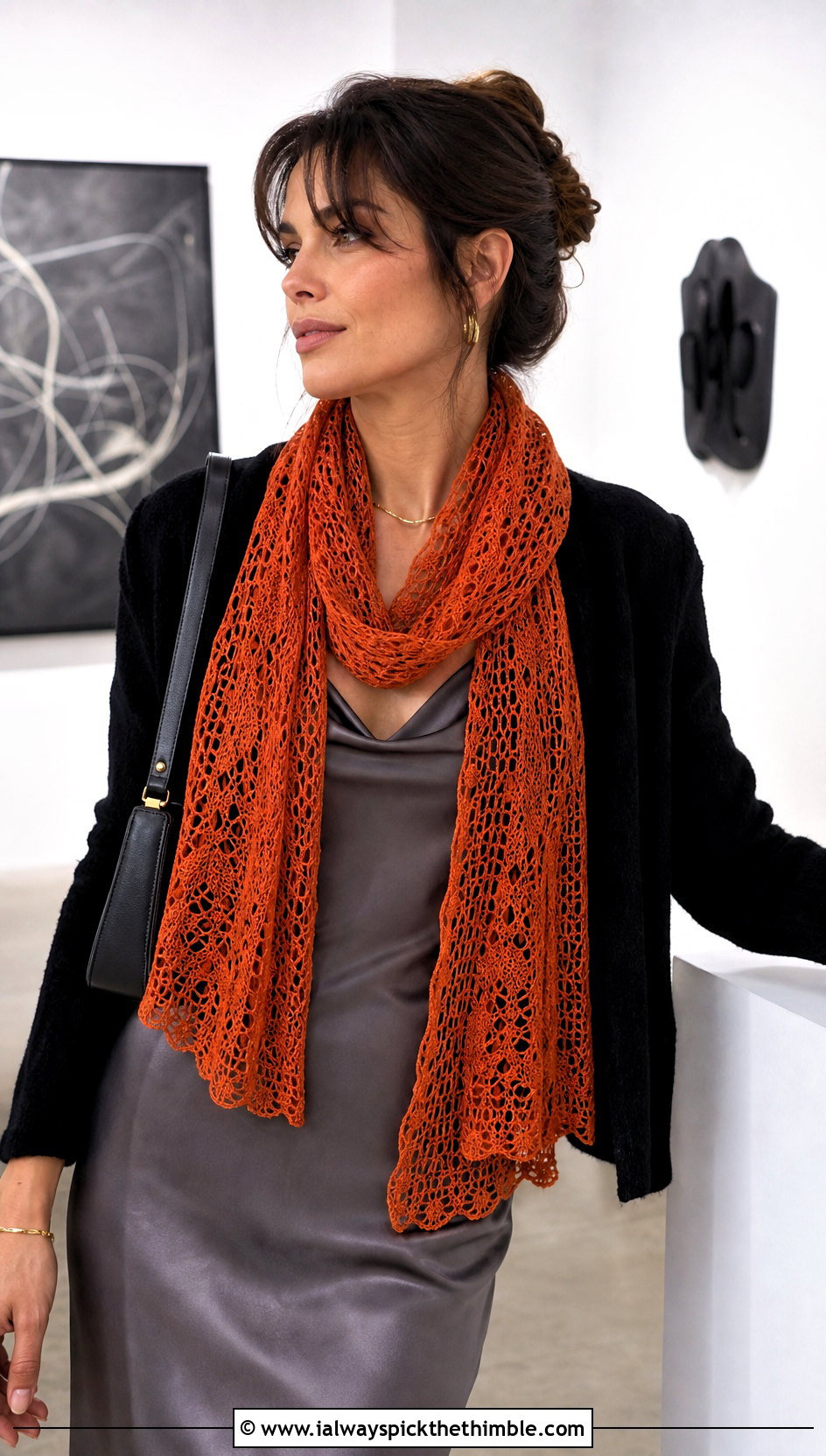 Lace Mesh Crochet Scarf With Slip Dress And Cardigan - 25 quick crochet scarf outfit ideas