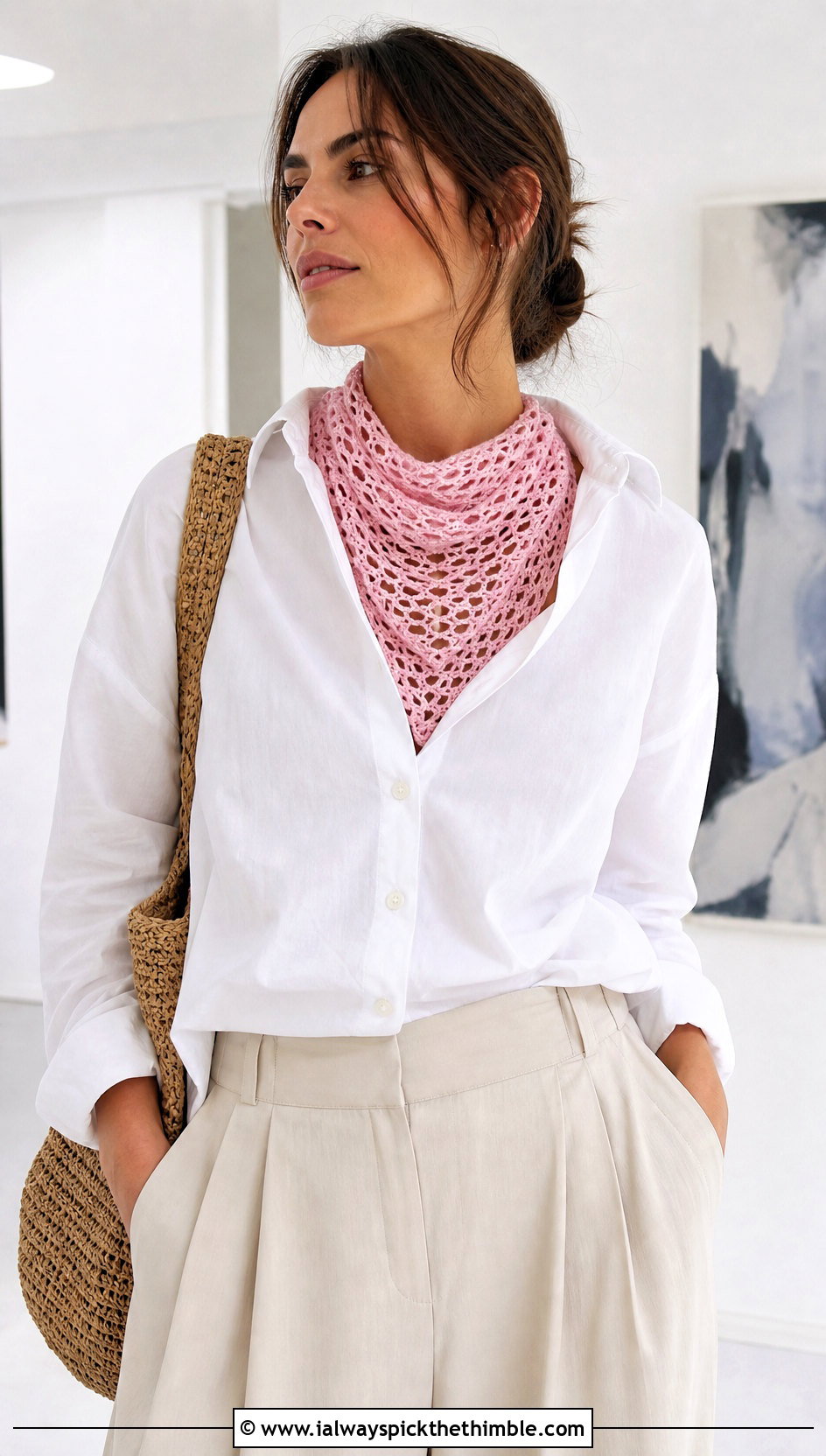 Lace Mesh Crochet Scarf With White Shirt - 20 boho crochet scarf outfit ideas