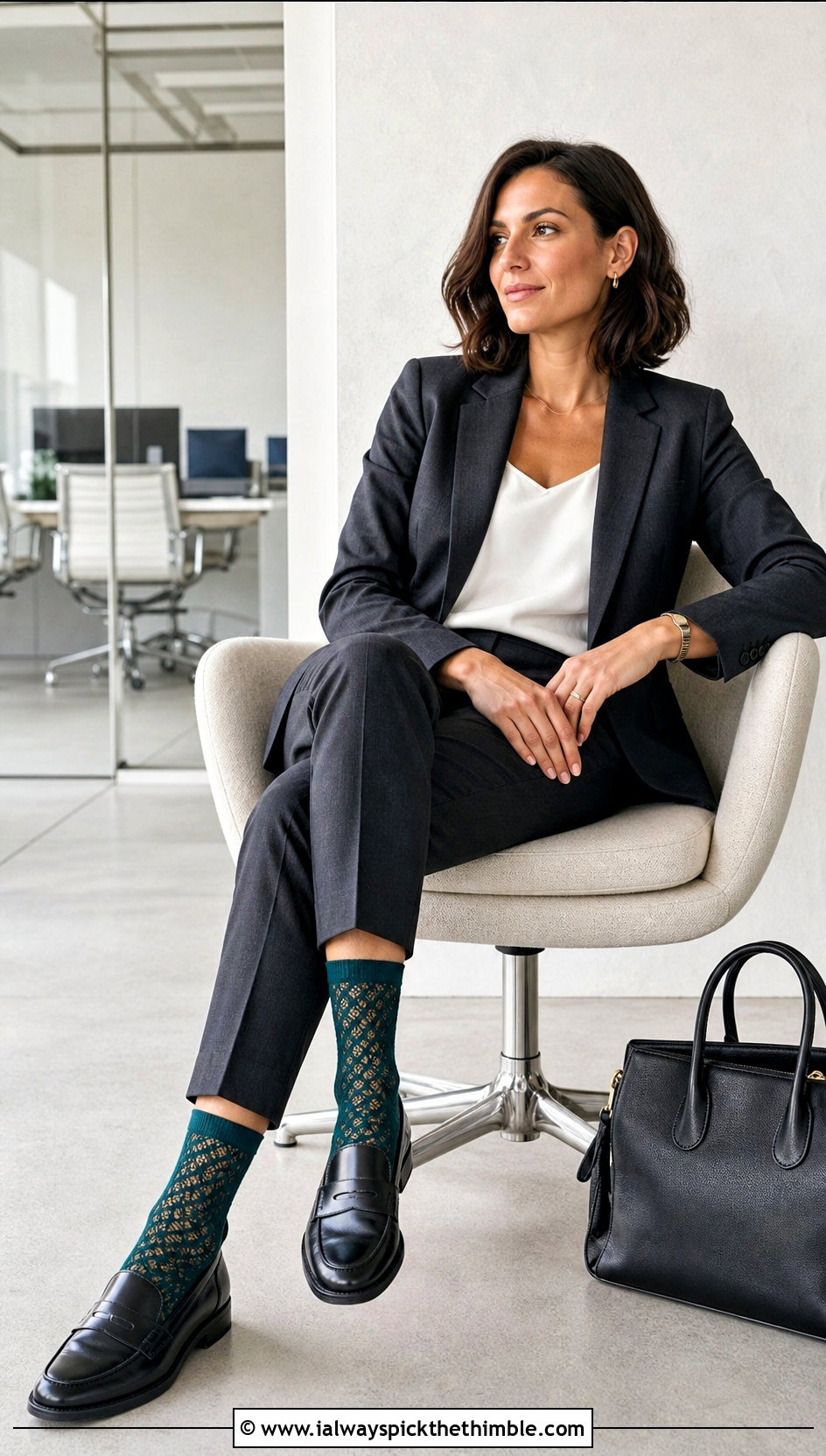 Lace Mesh Crochet Socks With A Tailored Suit - 25 crochet sock outfit ideas
