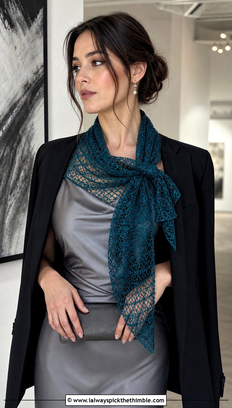 Lace Mesh Crochet Sophie Scarf With Satin Midi Dress - 25 crochet sophie scarf outfit ideas