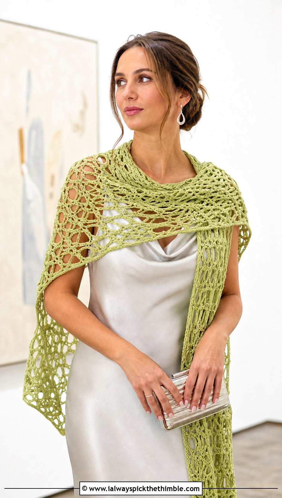 Lace Mesh Crochet Sweater Scarf Wrap With Satin Slip Dress - 20 crochet scarf sweater wrap outfit ideas