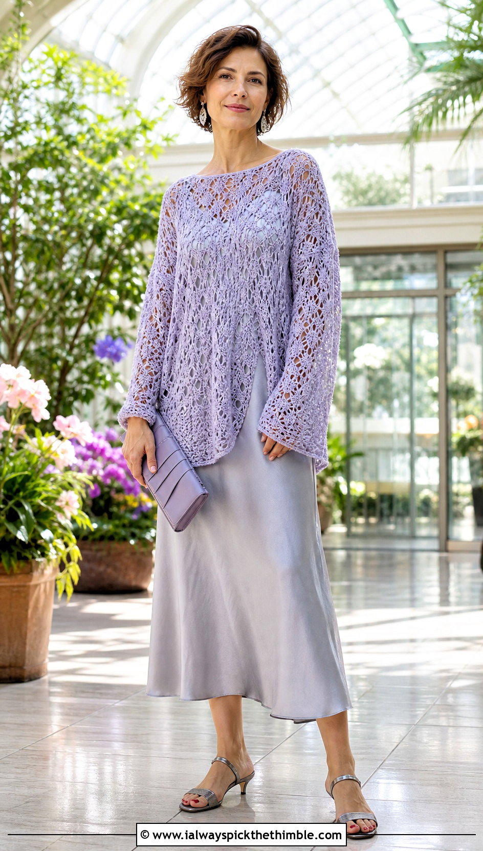Lace Mesh Crochet Sweater With Slip Dress - 25 oversized crochet mesh sweater outfit ideas