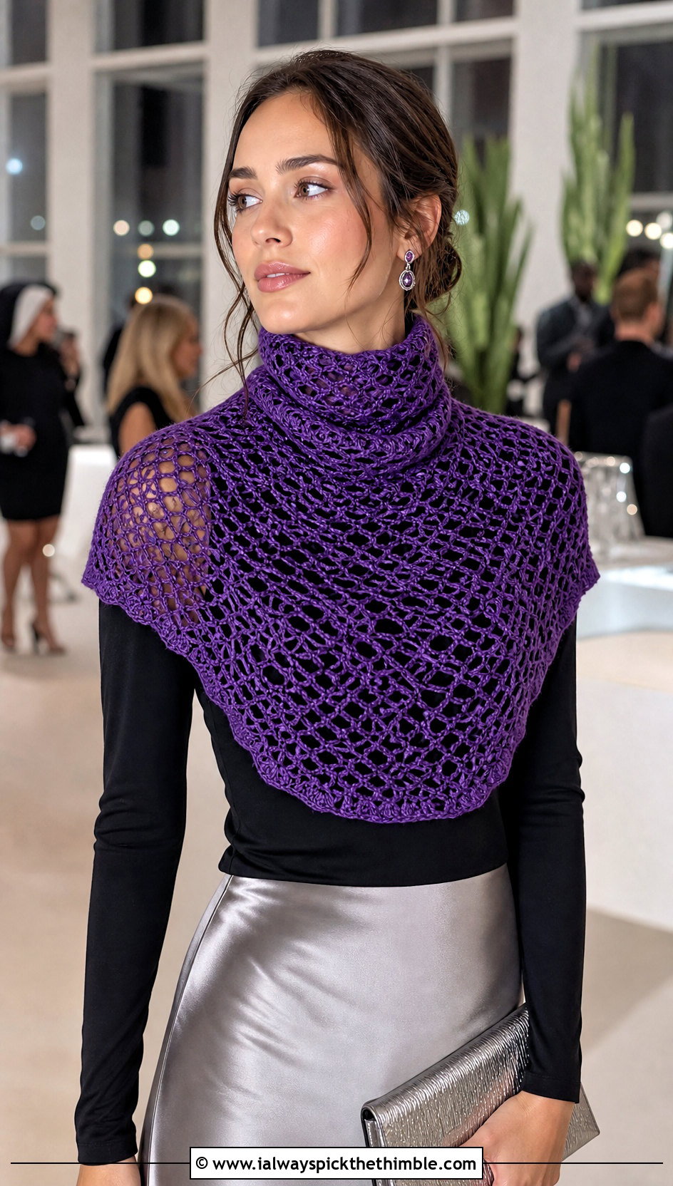 Lace Mesh Crochet Turtleneck Cowl With Satin Skirt - 20 Crochet Turtleneck Cowl outfit ideas