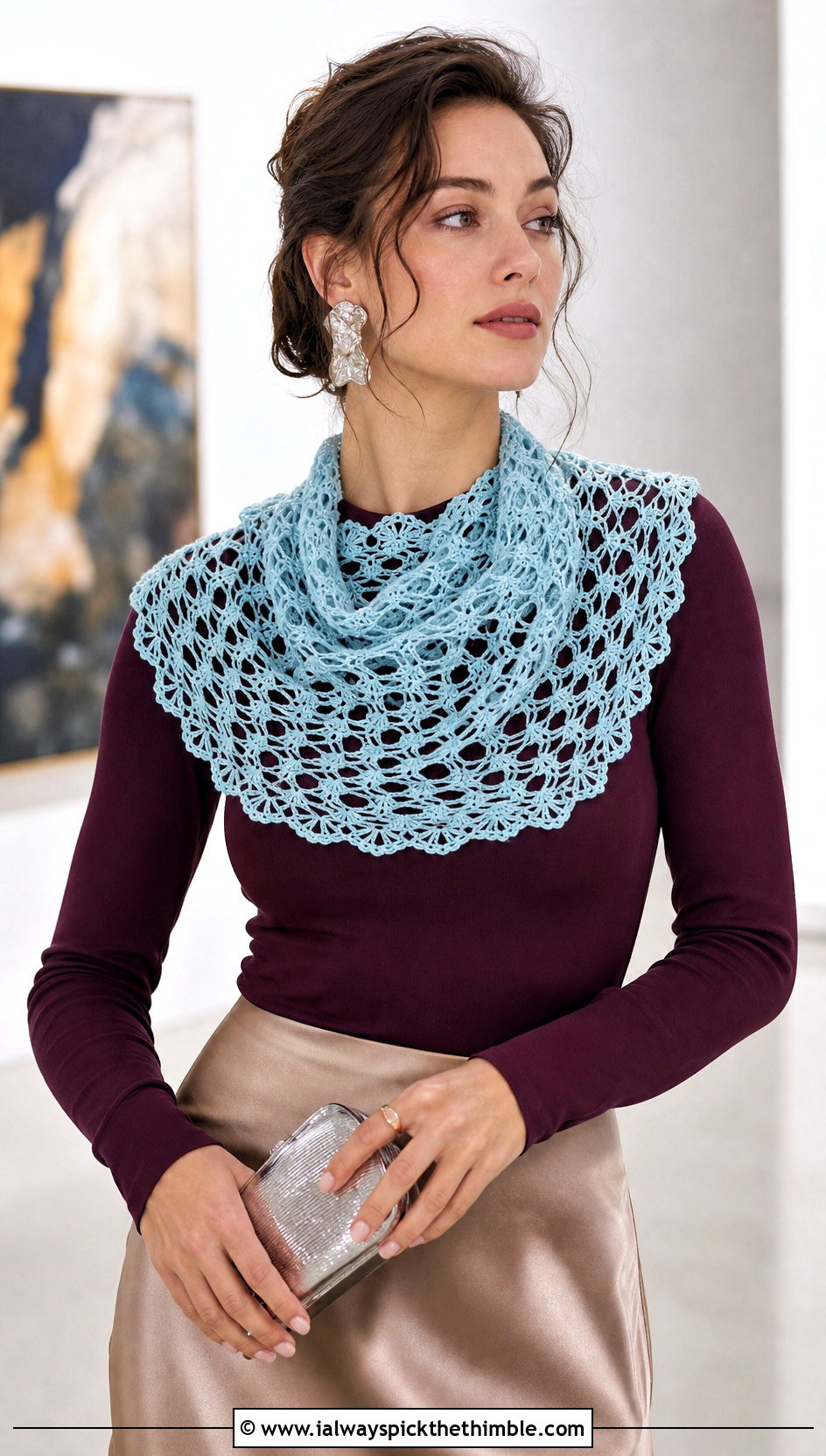 Lace Mesh Crocheted Cowl With Satin Skirt - 20 Crocheted Cowl outfit ideas