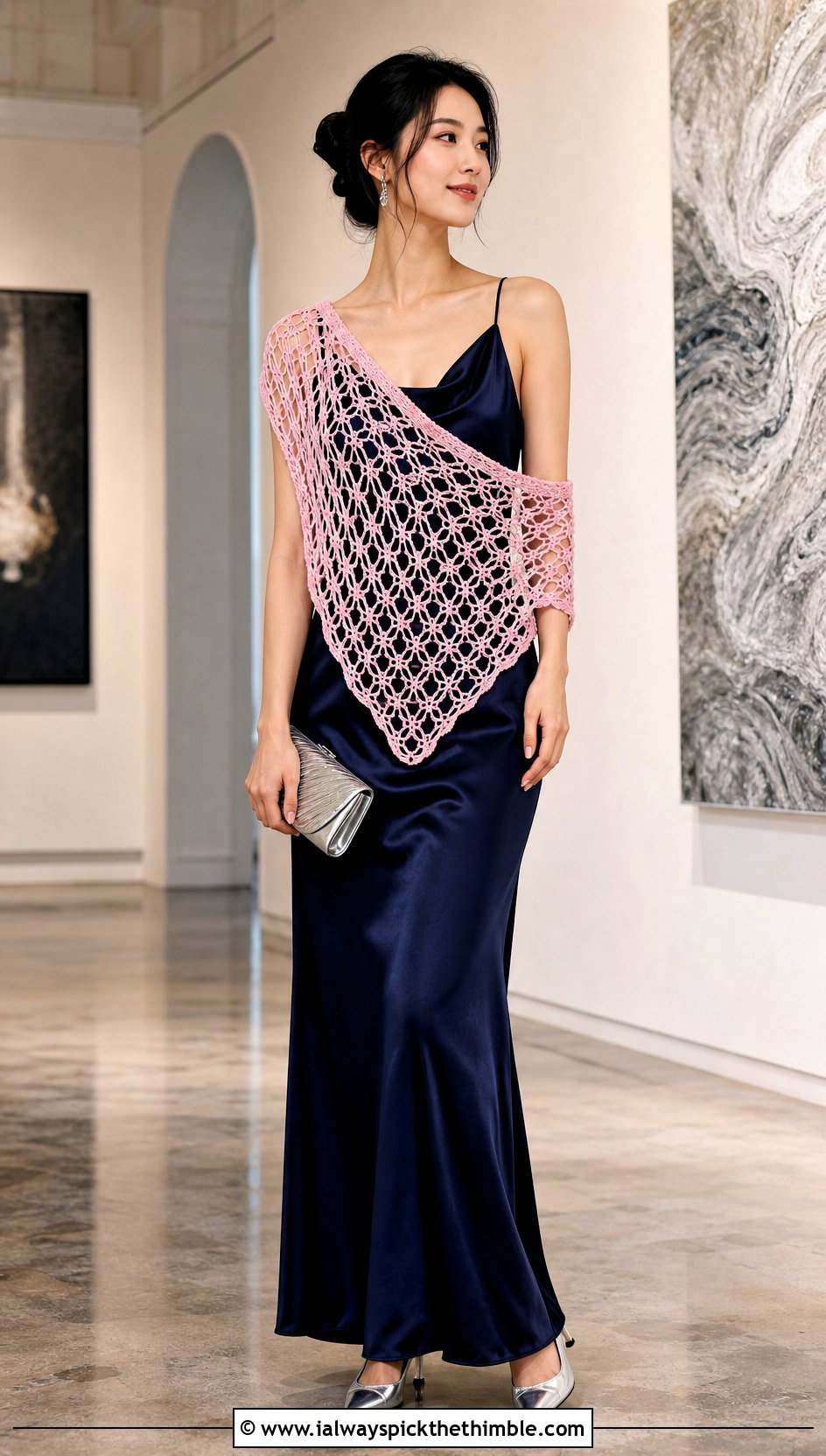 Lace Mesh Crossbody Crochet Cowl With Satin Slip Dress - 15 Crossbody Crochet Cowl outfit ideas