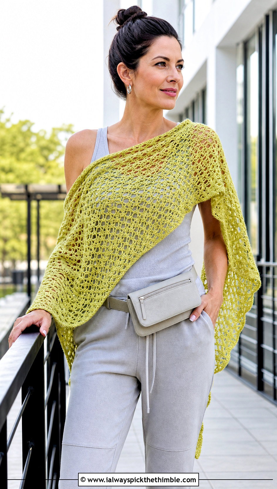 Lace Mesh DK Yarn Crochet Shawl With Jogger Set - 20 Crochet Shawl Dk Yarn outfit ideas