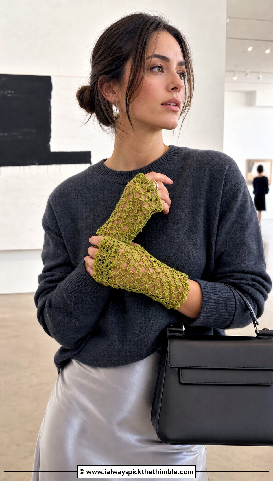Lace Mesh Fingerless Crochet Gloves With Satin Skirt - 20 fingerless crochet gloves outfit ideas