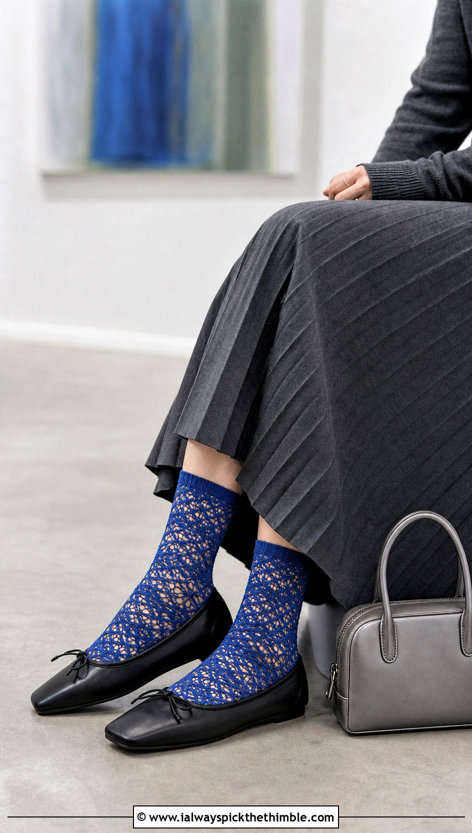 Lace Mesh Flat Crochet Crew Socks With Ballet Flats - 20 flat crochet sock outfit ideas