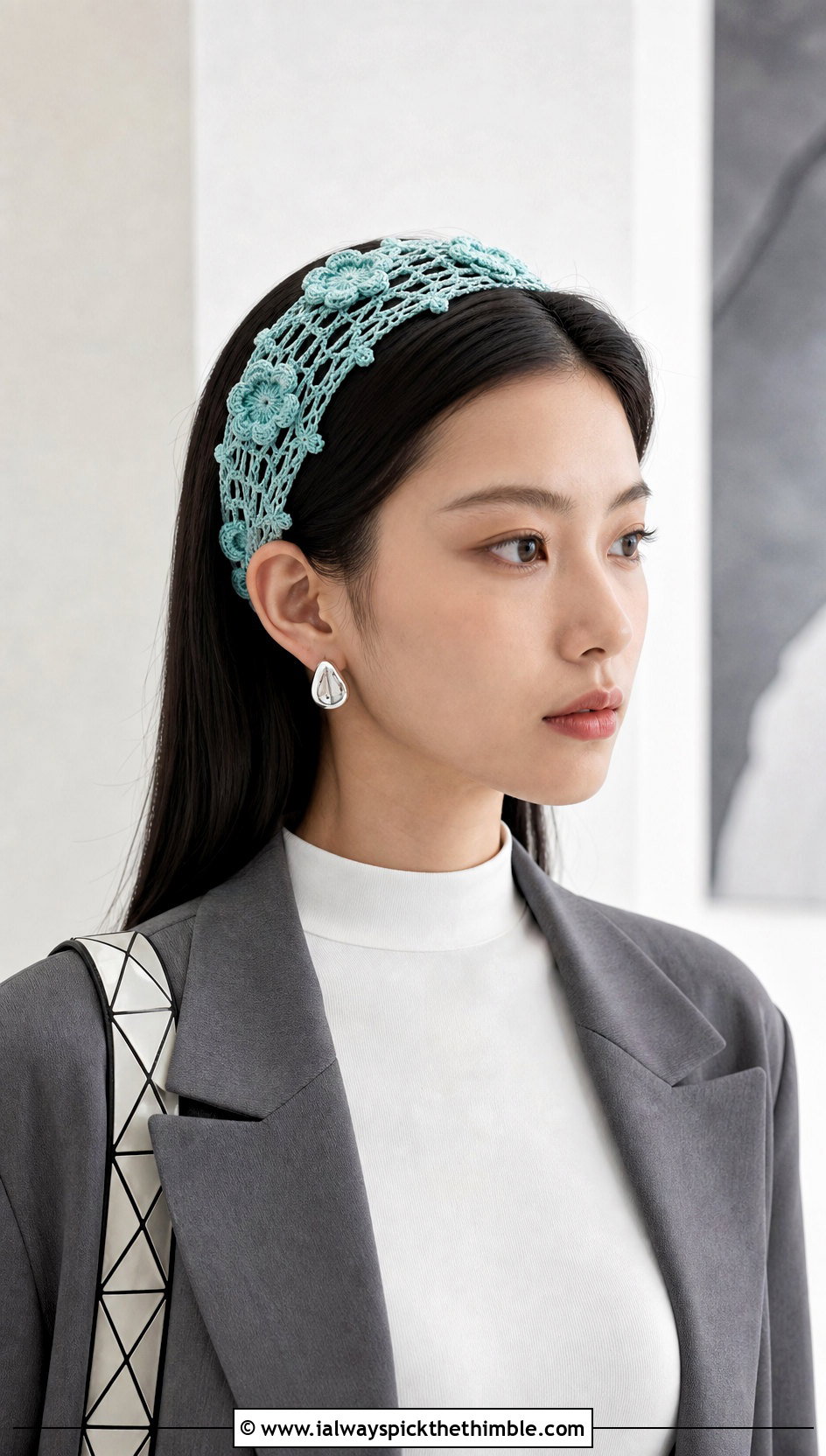 Lace Mesh Flower Crochet Headband With Minimalist Separates - 25 crochet flower headband outfit ideas