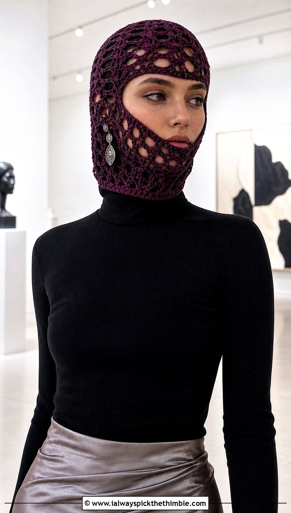 Lace Mesh Helmet Balaclava With Satin Midi Skirt - 20 crochet helmet balaclava outfit ideas