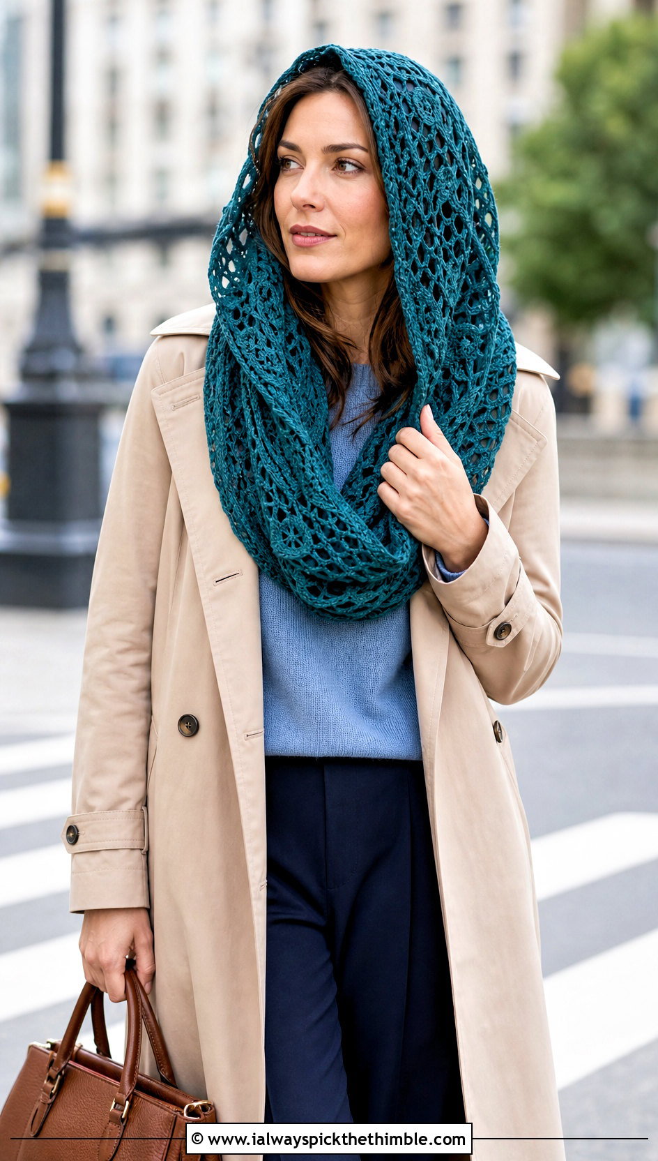 Lace Mesh Hooded Infinity Scarf With Trench Coat - 15 crochet infinity scarf with hood outfit ideas
