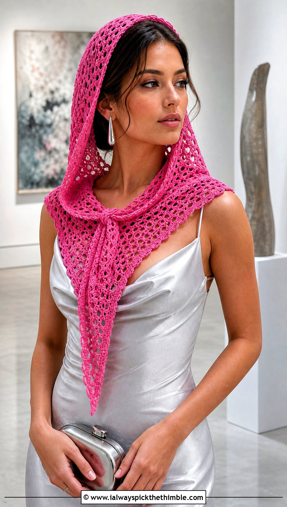 Lace Mesh Hooded Triangle Crochet Scarf With Satin Slip Dress - 20 Hooded Triangle Crochet Scarf outfit ideas