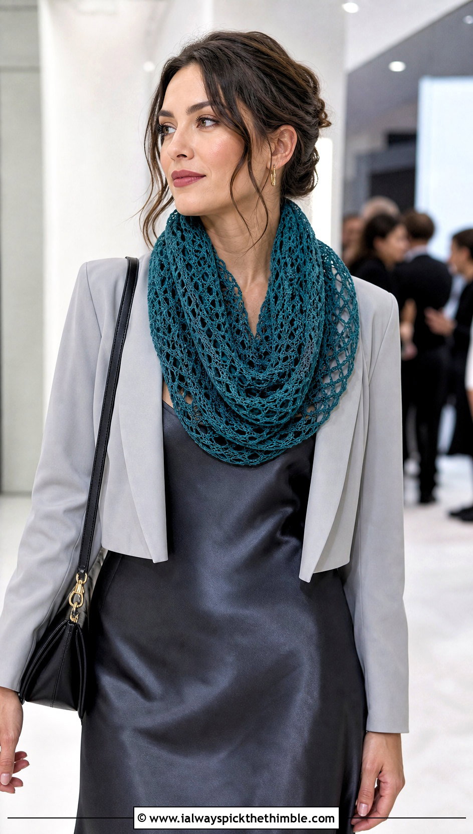 Lace Mesh Infinity Crochet Scarf With Satin Slip Dress - 15 Infinity Crochet Scarf outfit ideas
