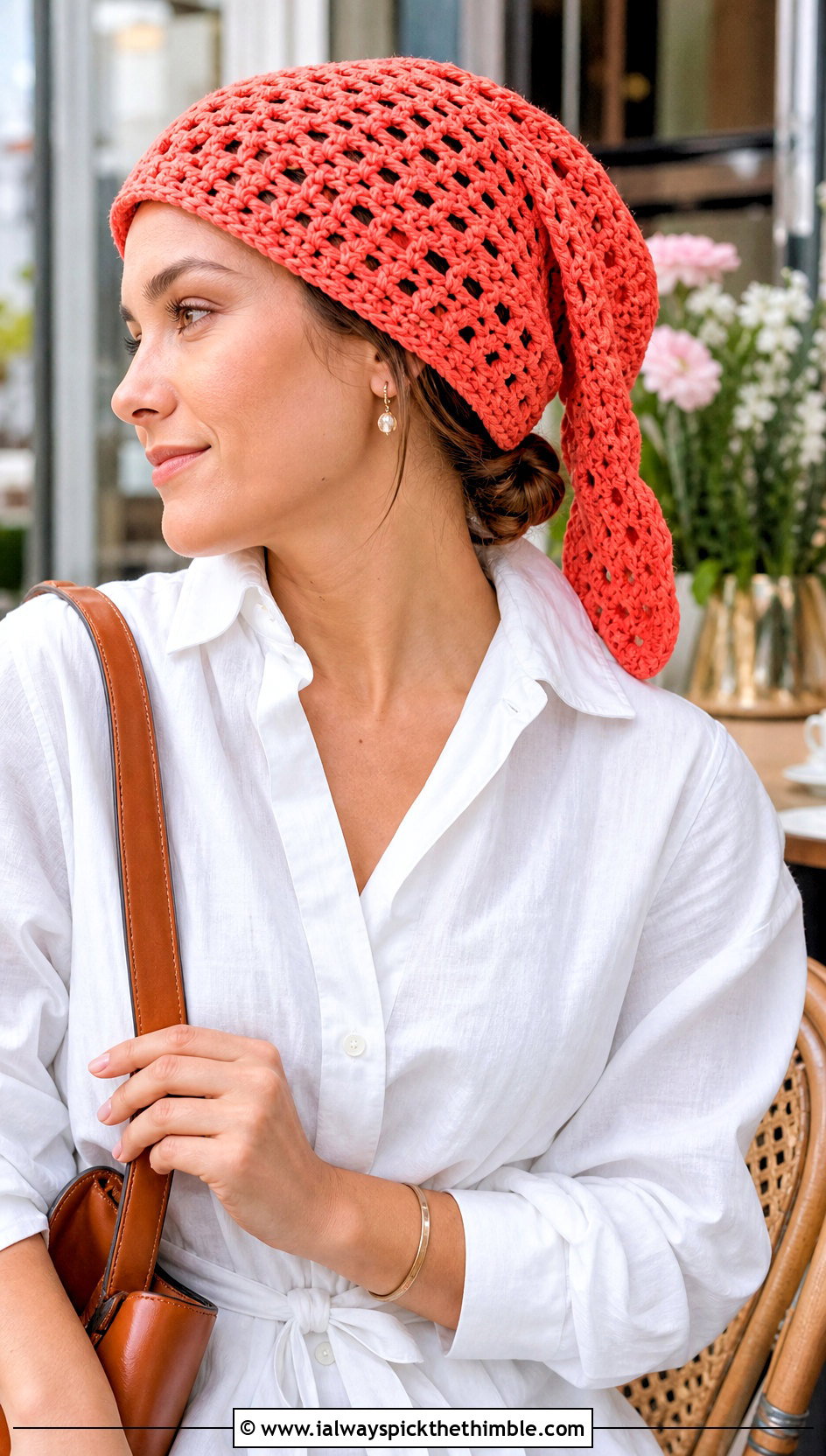 Lace Mesh Long Crochet Hat With Shirt Dress - 20 crochet long hat outfit ideas