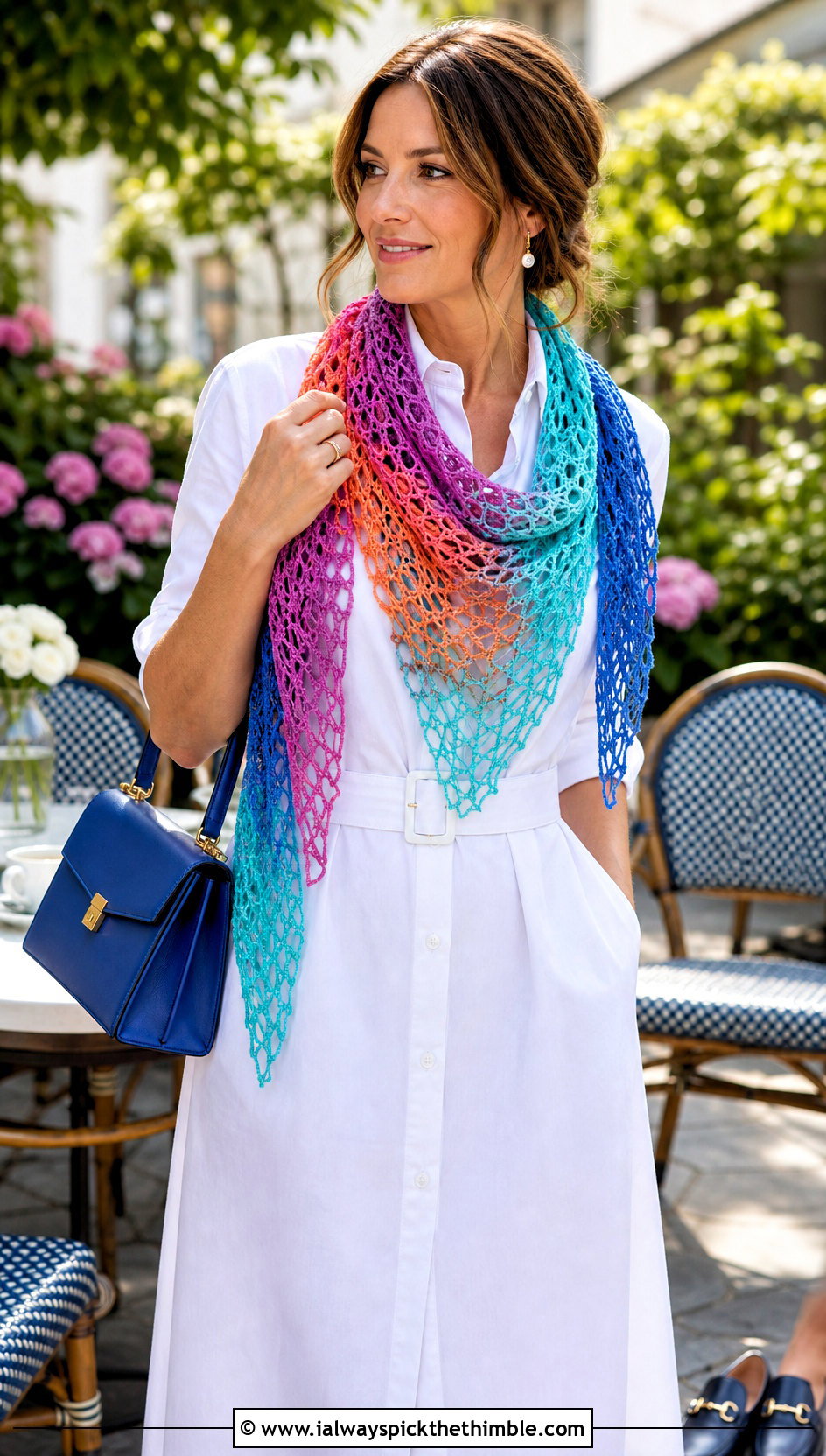 Lace Mesh Mood Scarf With Shirt Dress - 15 Crochet Mood Scarf outfit ideas