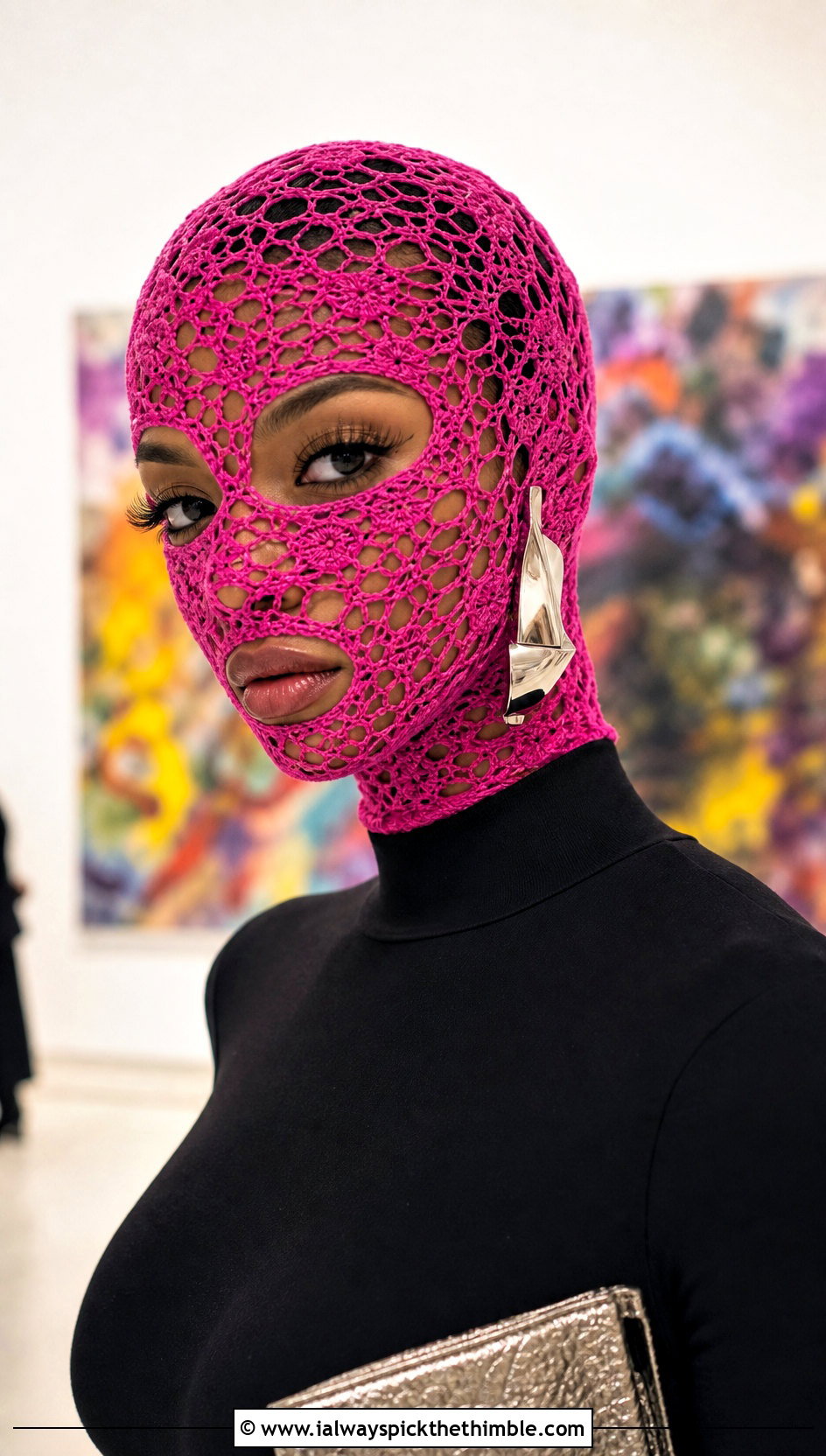 Lace Mesh Pink Crochet Balaclava With Satin Skirt - 20 Pink Crochet Balaclava outfit ideas