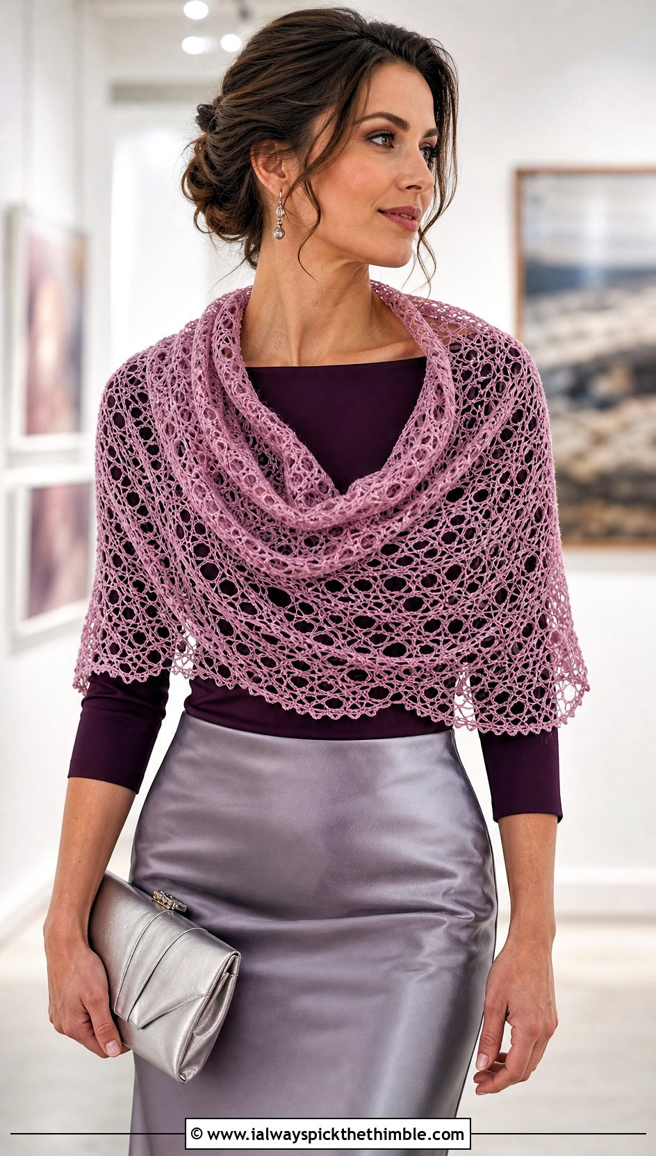 Lace Mesh Pink Crochet Cowl With Satin Skirt - 15 pink crochet cowl outfit ideas