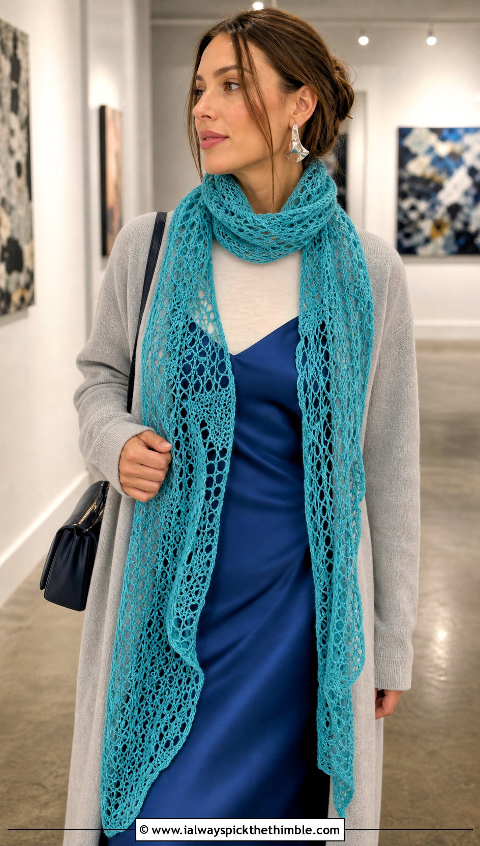 Lace Mesh Sampler Scarf With Slip Dress And Cardigan - 20 Crochet Stitch Sampler Scarf outfit ideas