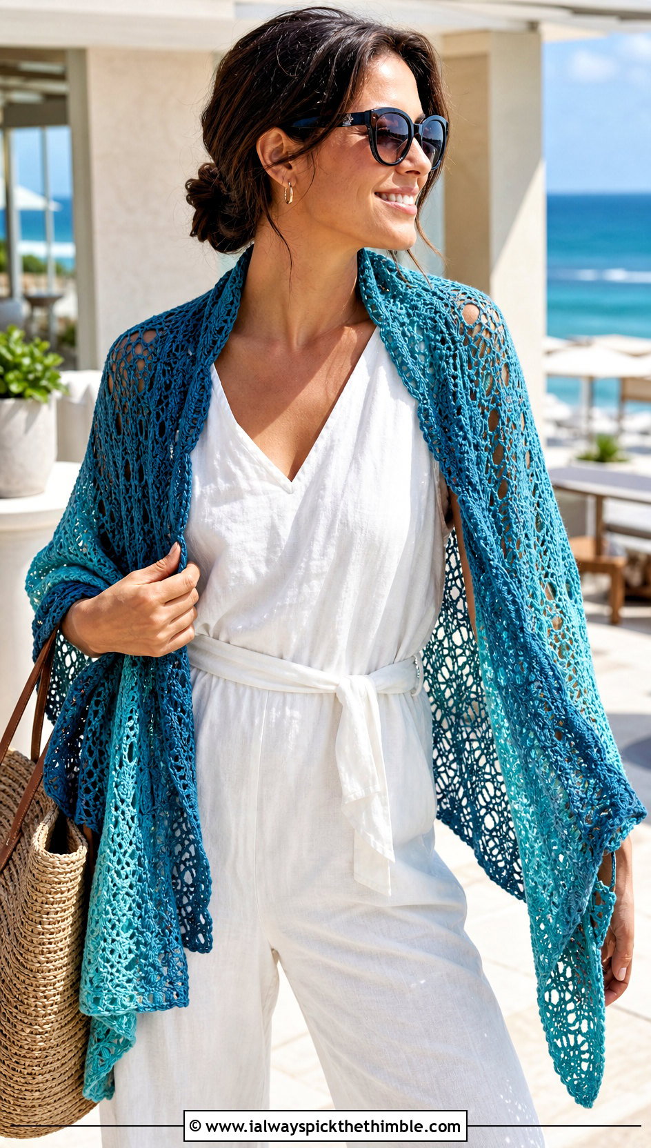 Lace Mesh Shawl In A Cake With Linen Beach Outfit - 20 Crochet Shawl In A Cake outfit ideas