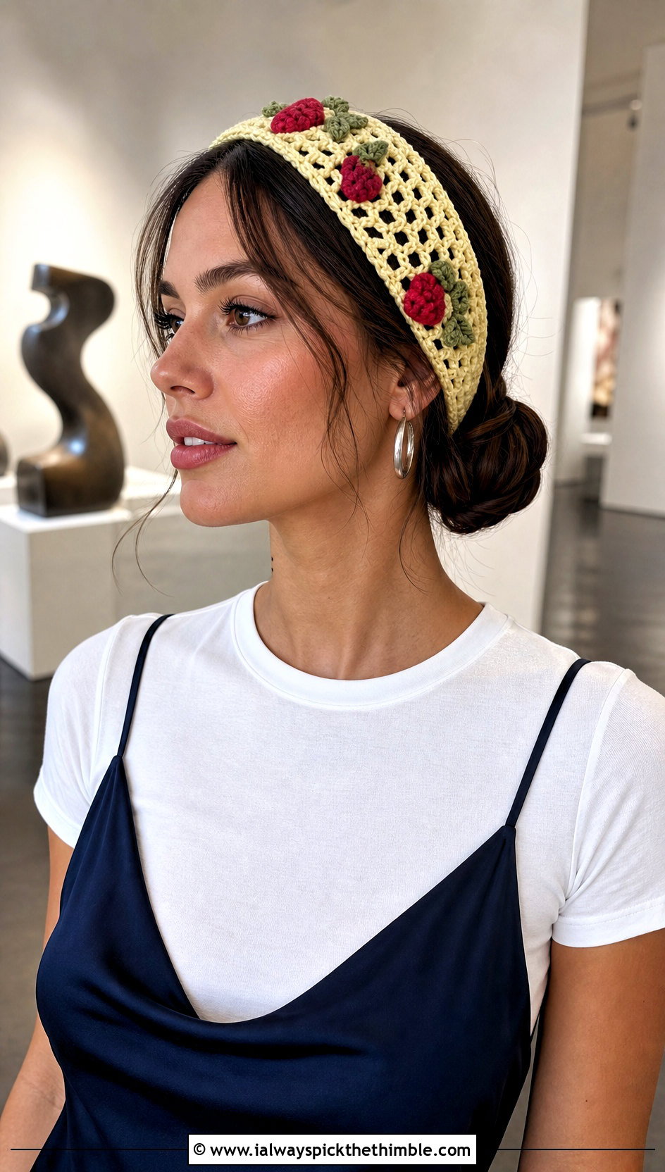 Lace Mesh Strawberry Headband With Slip Dress - 25 Crochet Strawberry Headband outfit ideas