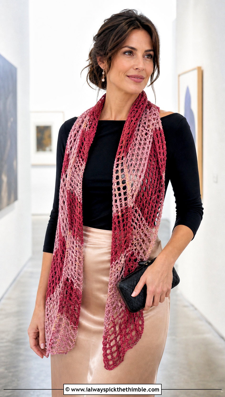 Lace Mesh Striped Crochet Scarf With Satin Skirt - 20 crochet striped scarf outfit ideas