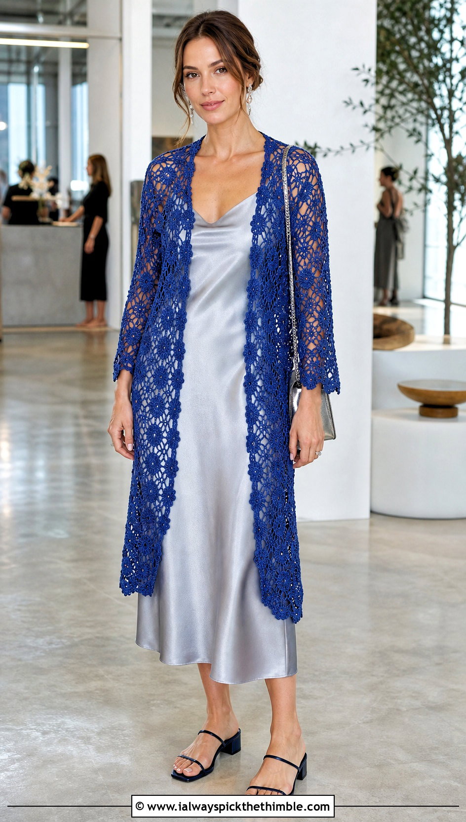 Lace Mesh Top Down Crochet Cardigan With Slip Dress - 20 top down crochet cardigan outfit ideas