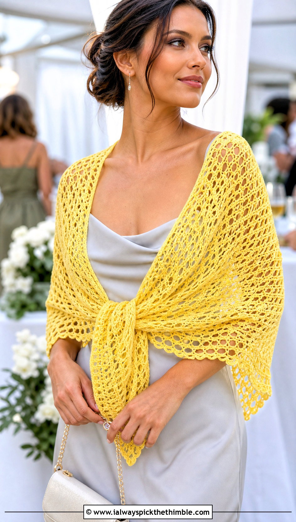 Lace Mesh Triangle Crochet Shawl With Slip Dress - 25 easy simple crochet shawl outfit ideas