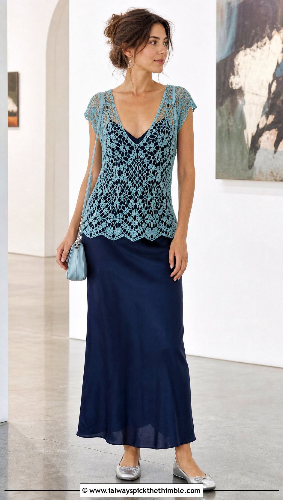 Lace Mesh V Neck Crochet Top With Slip Dress - 25 v neck crochet top outfit ideas