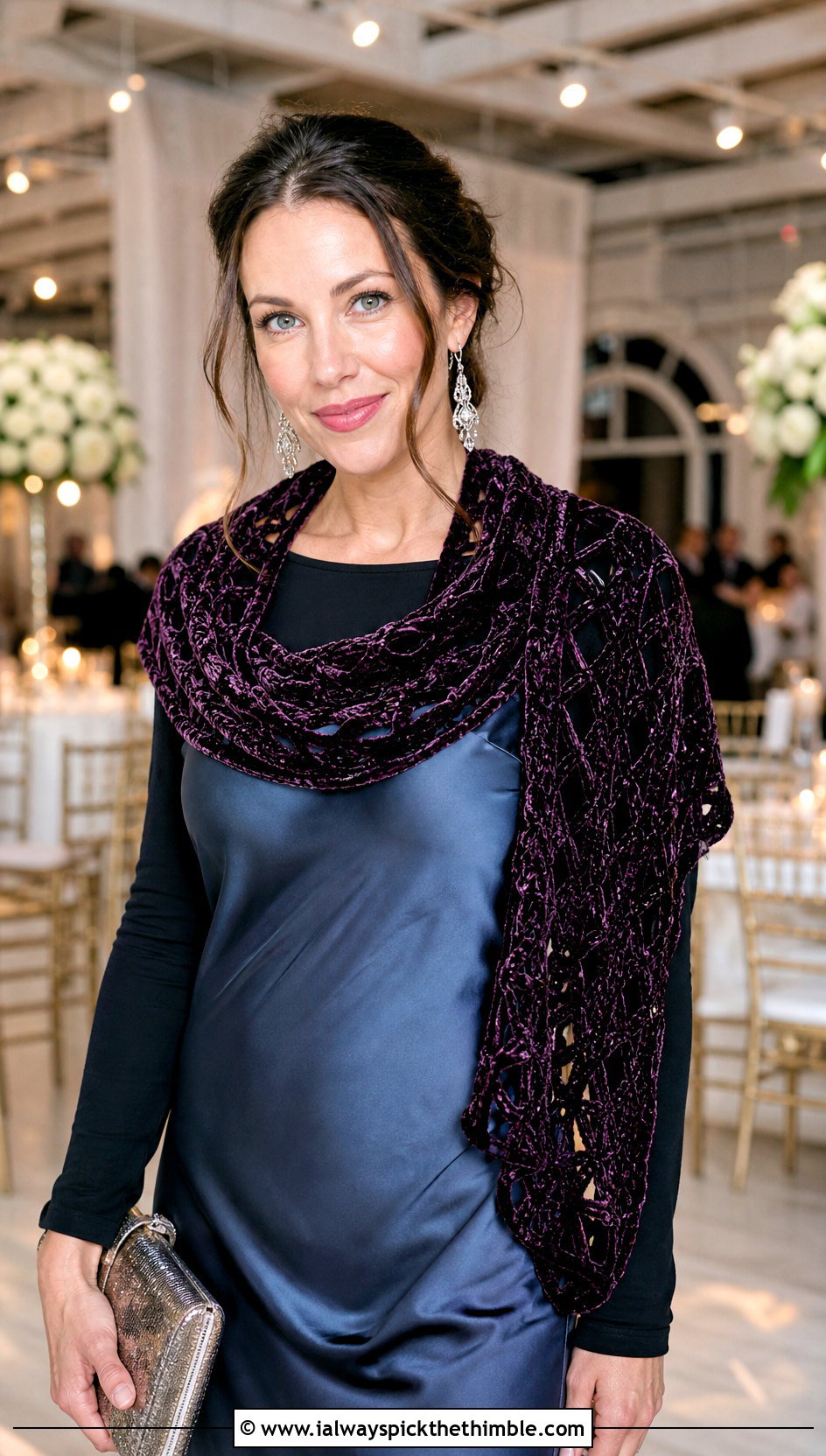 Lace Mesh Velvet Crochet Scarf With Slip Dress - 20 Velvet Crochet Scarf outfit ideas