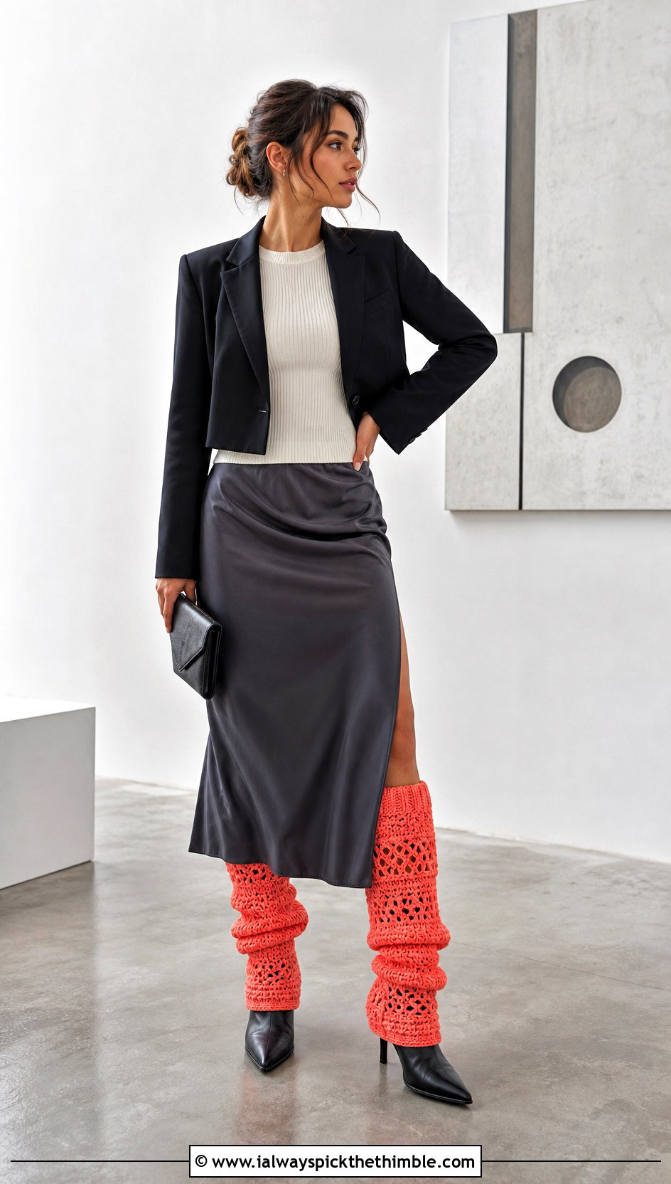 Lace Panel Chunky Crochet Leg Warmers With Satin Skirt - 20 Chunky Yarn Crochet Leg Warmers outfit ideas