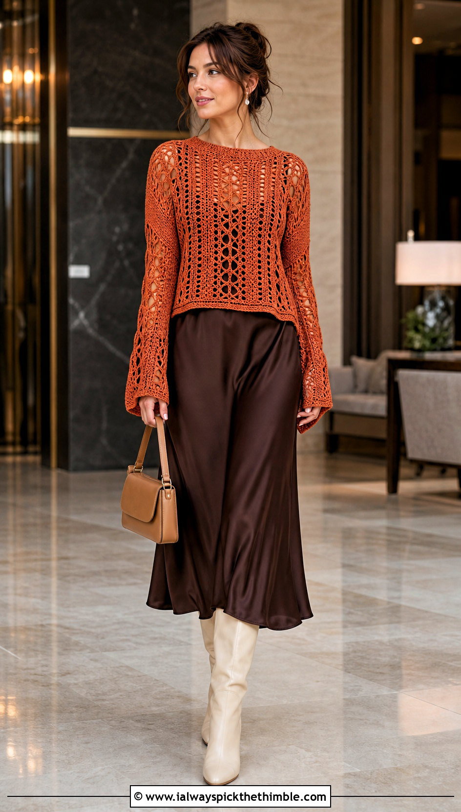 Lace Panel Crochet Lacy Sweater With Slip Dress - 20 crochet lacy sweater outfit ideas