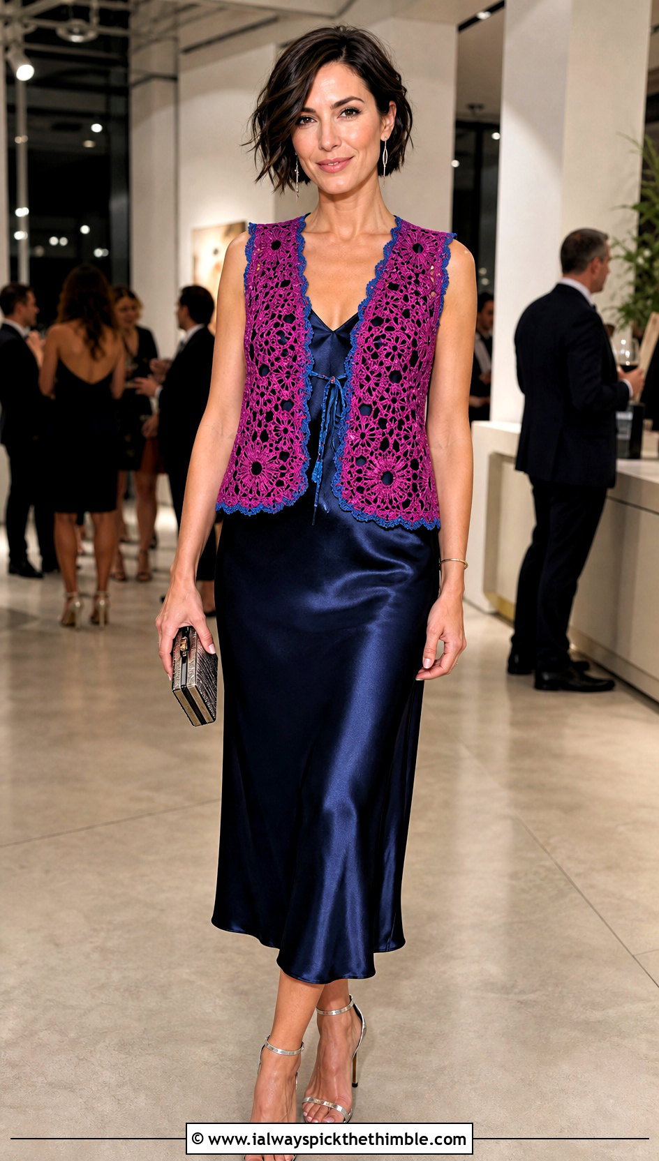 Lace Panel Paul McCartney Crochet Vest With Satin Slip Dress - 25 paul mccartney crochet vest outfit ideas