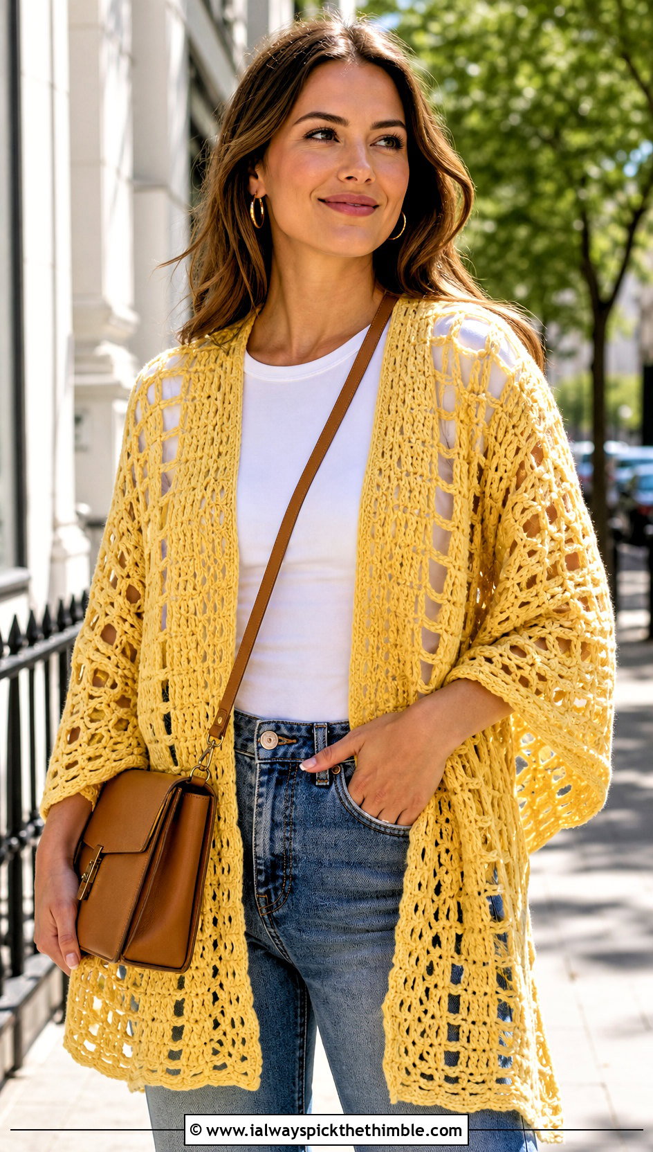 Lace Rectangle Crochet Spring Wrap With Straight Jeans - 15 Crochet Spring Wrap outfit ideas
