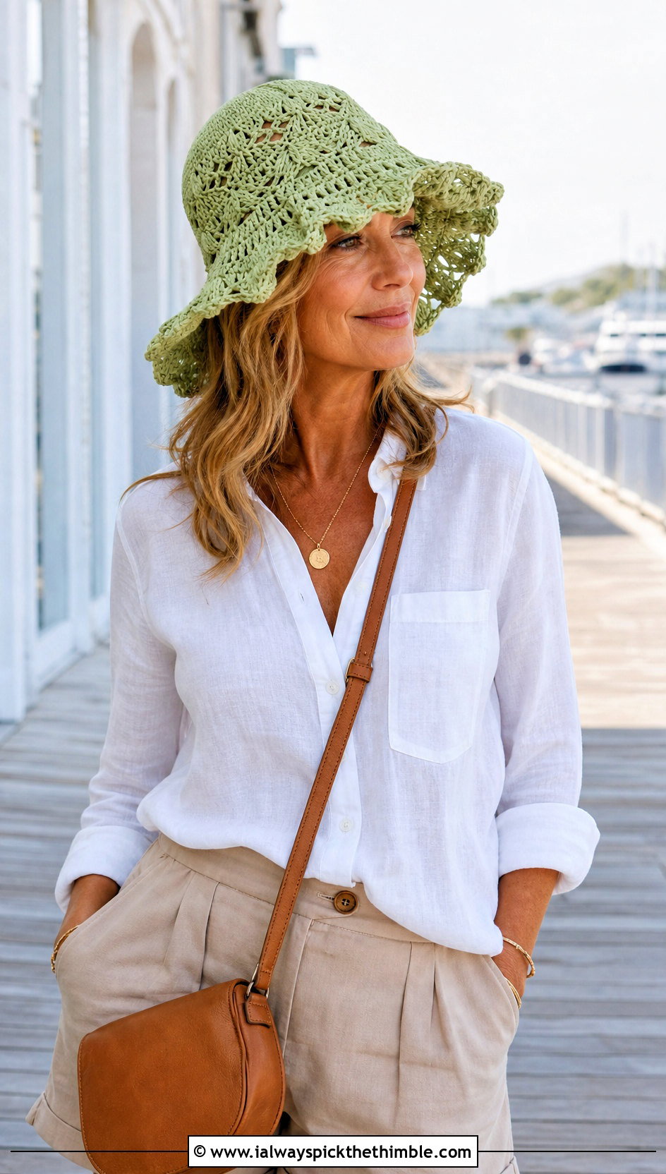 Lace Ruffle Hat With Linen Shirt And Shorts - 25 crochet ruffle hat outfit ideas