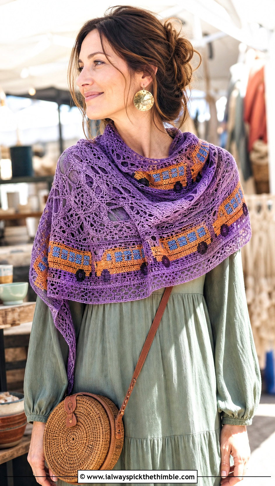 Lace School Bus Scarf With Boho Maxi Dress - 20 Crochet School Bus Scarf outfit ideas