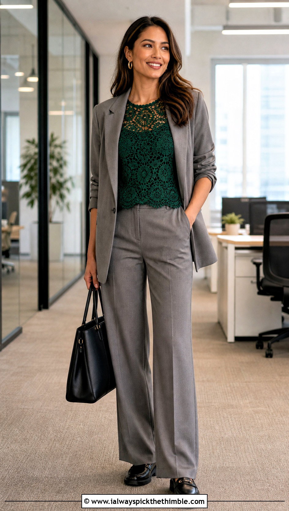 Lace Shell Crochet Top With Relaxed Suit - 25 Fitted Crochet Top outfit ideas