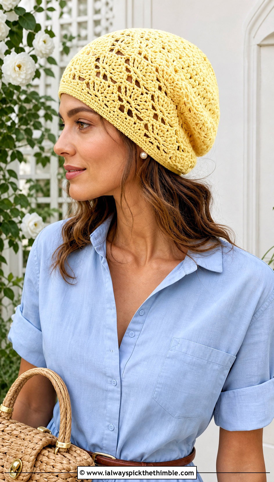 Lace Shell Slightly Slouchy Crochet Hat With Shirt Dress And Loafers - 15 Slightly Slouchy Crochet Hat outfit ideas