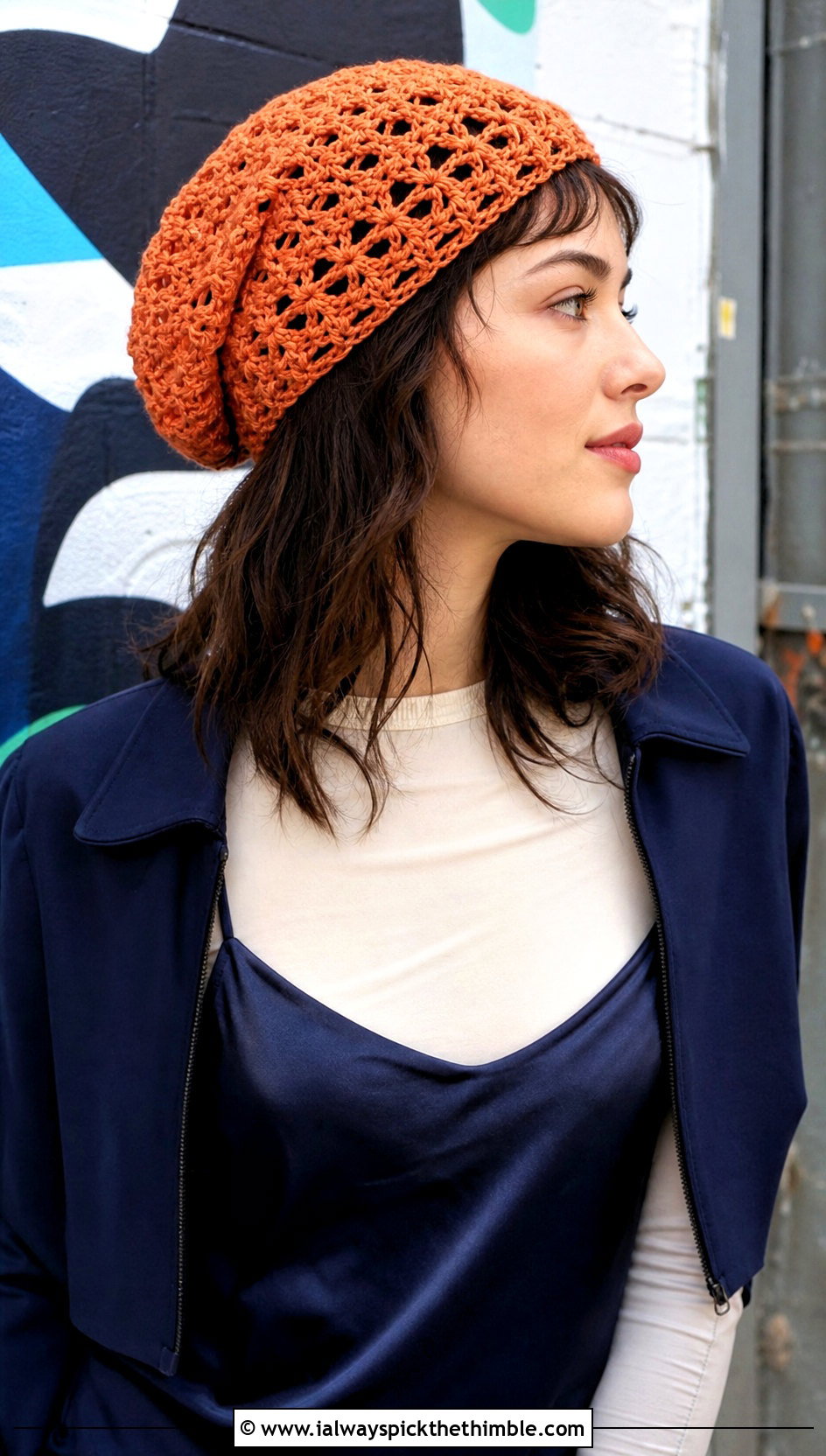 Lace Slouchy Crochet Beanie With Slip Dress - 25 slouchy crochet beanie outfit ideas