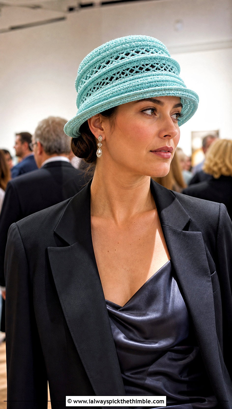 Lace Spiral Cloche With Satin Slip Dress And Blazer - 15 crochet vintage swirl hat outfit ideas
