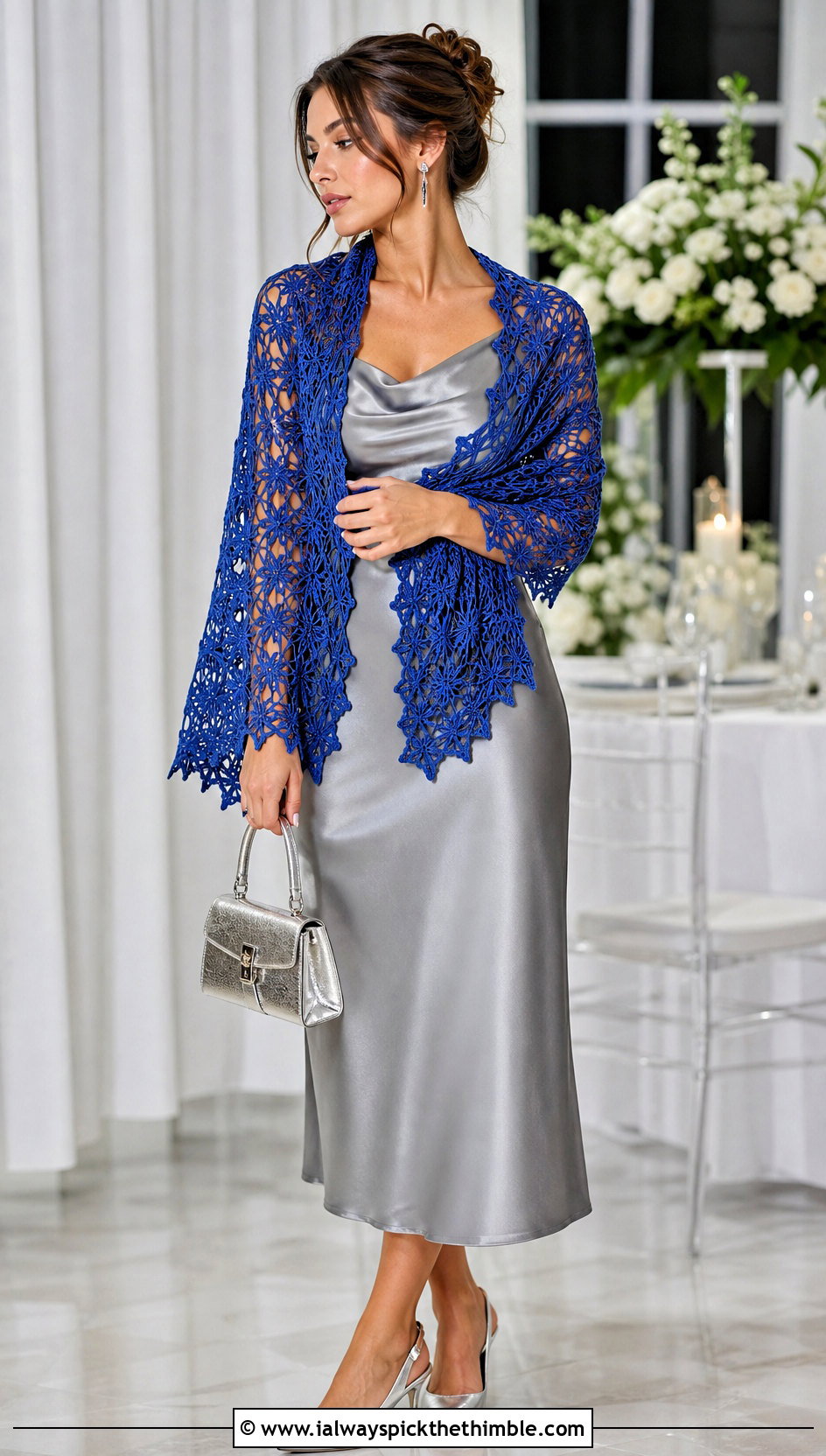 Lace Star Motif Crochet Shawl With Slip Dress - 20 star crochet shawl outfit ideas