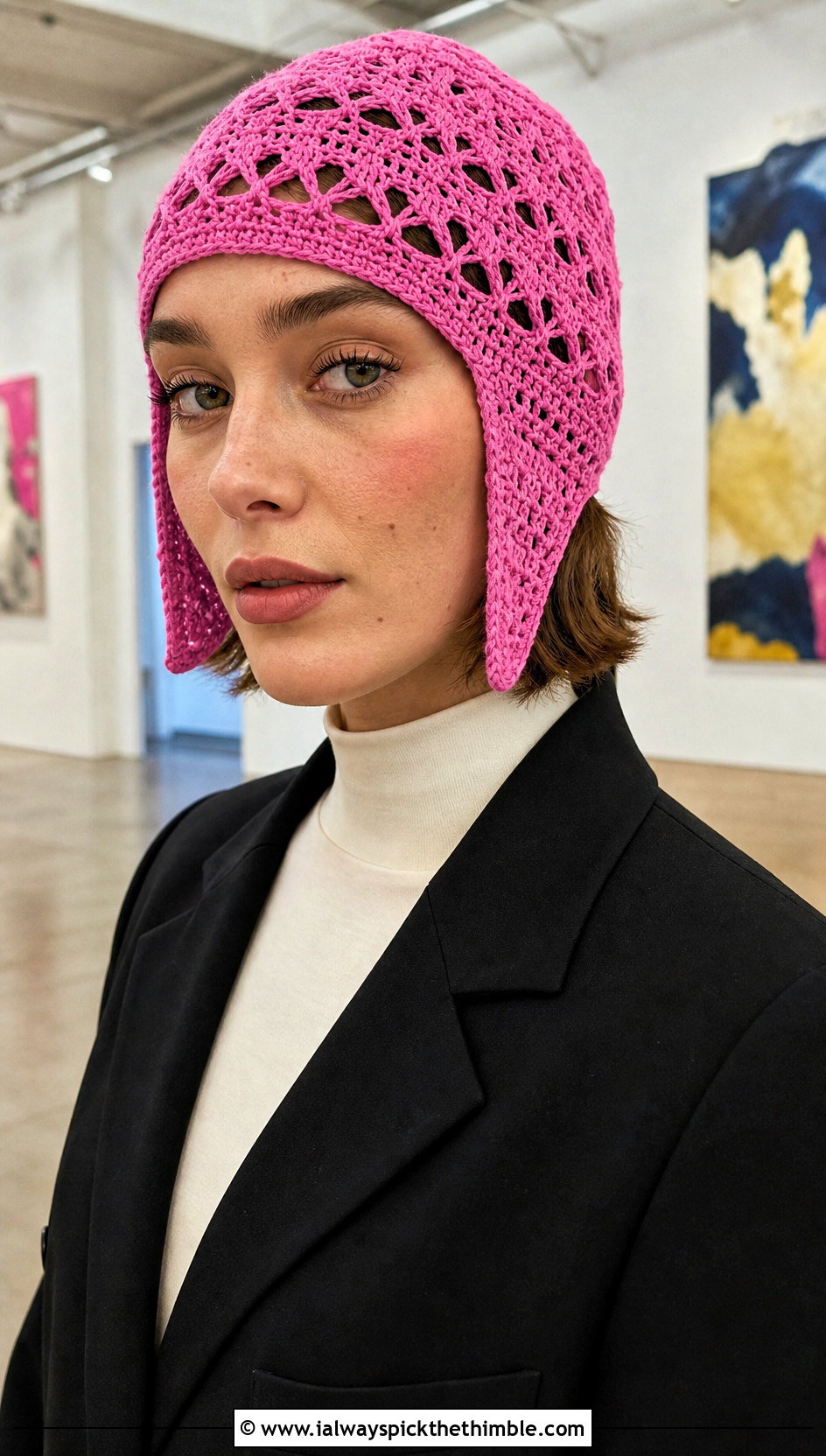 Lace Stitch Crochet Aviator Hat With Blazer Dress - 20 crochet aviator hat outfit ideas