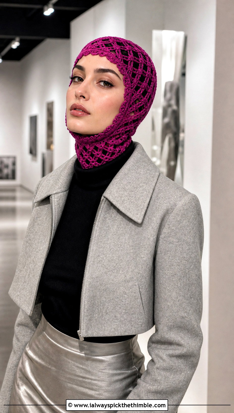 Lace Stitch Crochet Balaclava With Satin Skirt - 25 crochet baclava hat outfit ideas